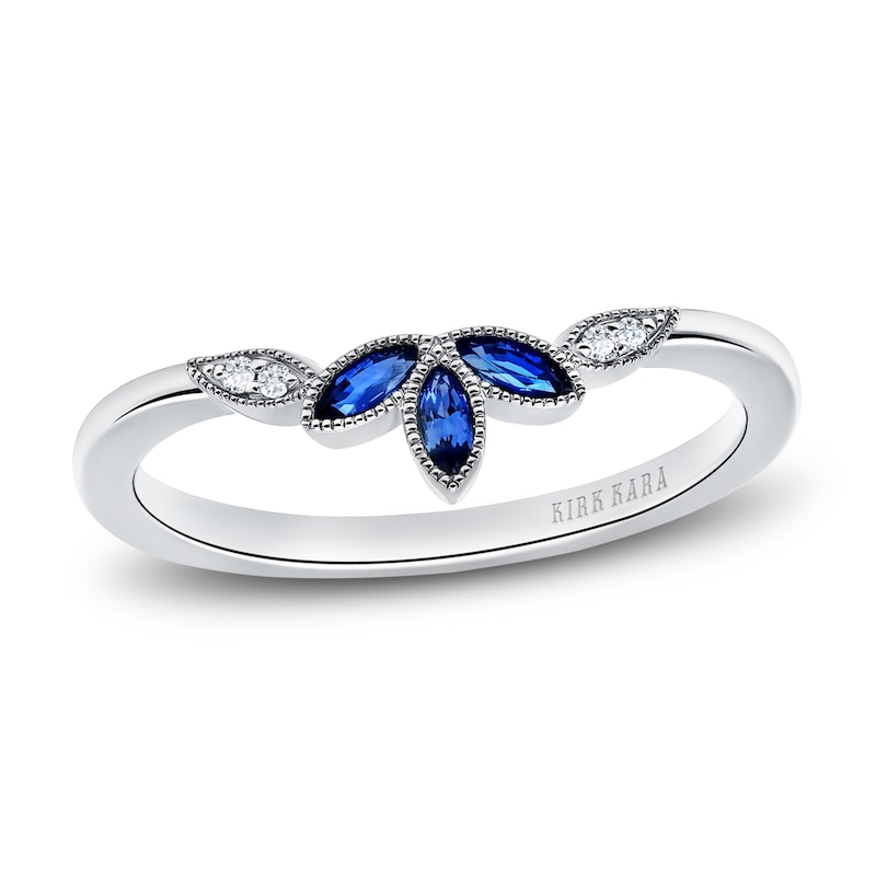 Kirk Kara Natural Blue Sapphire Anniversary Band Diamond Accents 18K White Gold