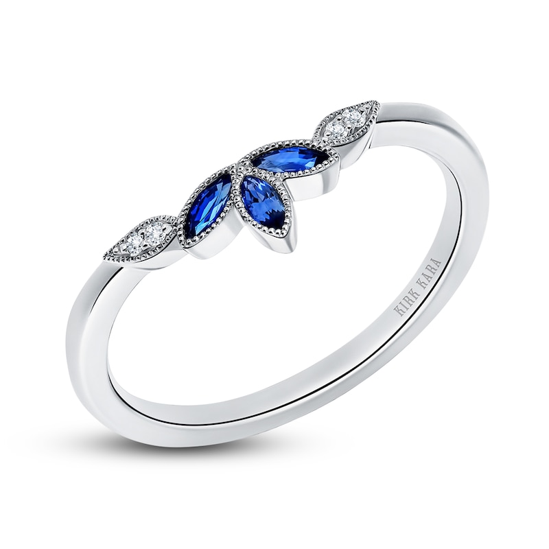 Kirk Kara Natural Blue Sapphire Anniversary Band Diamond Accents 18K White Gold