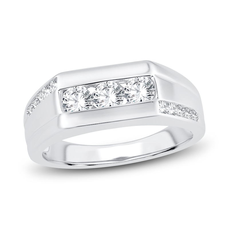 Main Image 1 of Men's Diamond Wedding Band 1 ct tw Round 14K White Gold