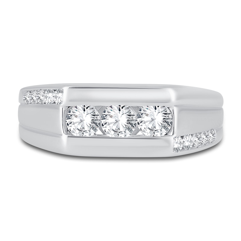 Main Image 3 of Men's Diamond Wedding Band 1 ct tw Round 14K White Gold