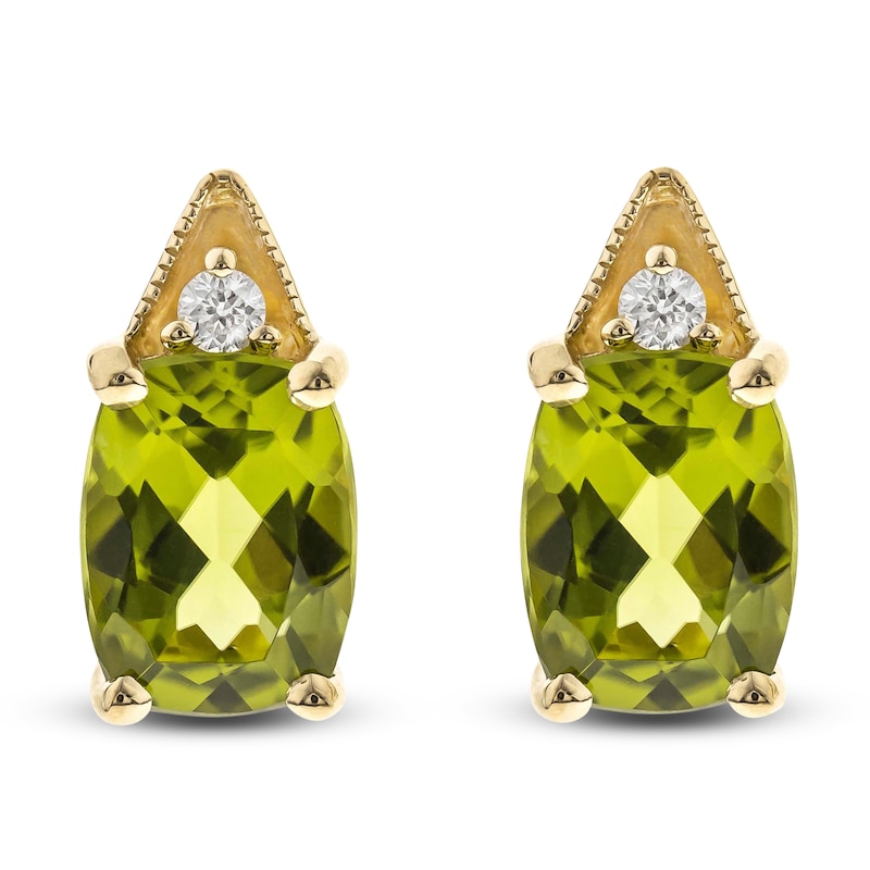 Main Image 1 of Natural Peridot Earrings 1/20 ct tw Diamonds 10K Yellow Gold