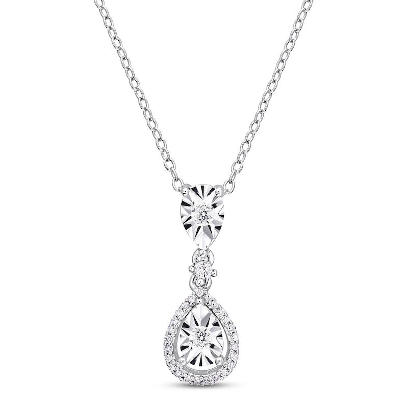 Diamond Teardrop Necklace 1/5 ct tw Round Sterling Silver 18"