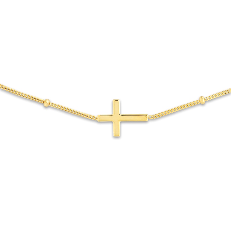 Main Image 2 of Sideways Cross Choker Necklace 14K Yellow Gold 15" Adj.