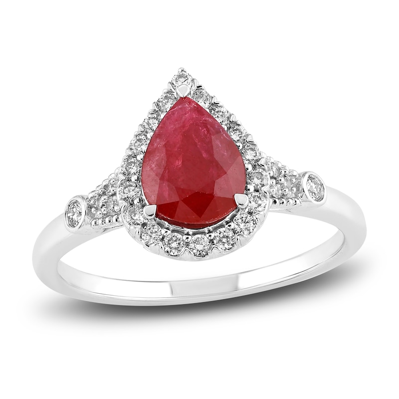 Main Image 1 of Natural Ruby Engagement Ring 1/5 ct tw Diamonds 14K White Gold