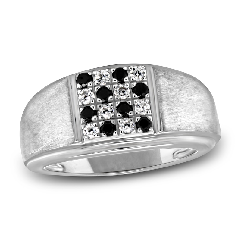Main Image 1 of Men's Black & White Diamond Anniversary Ring 1/3 ct tw Round 14K White Gold