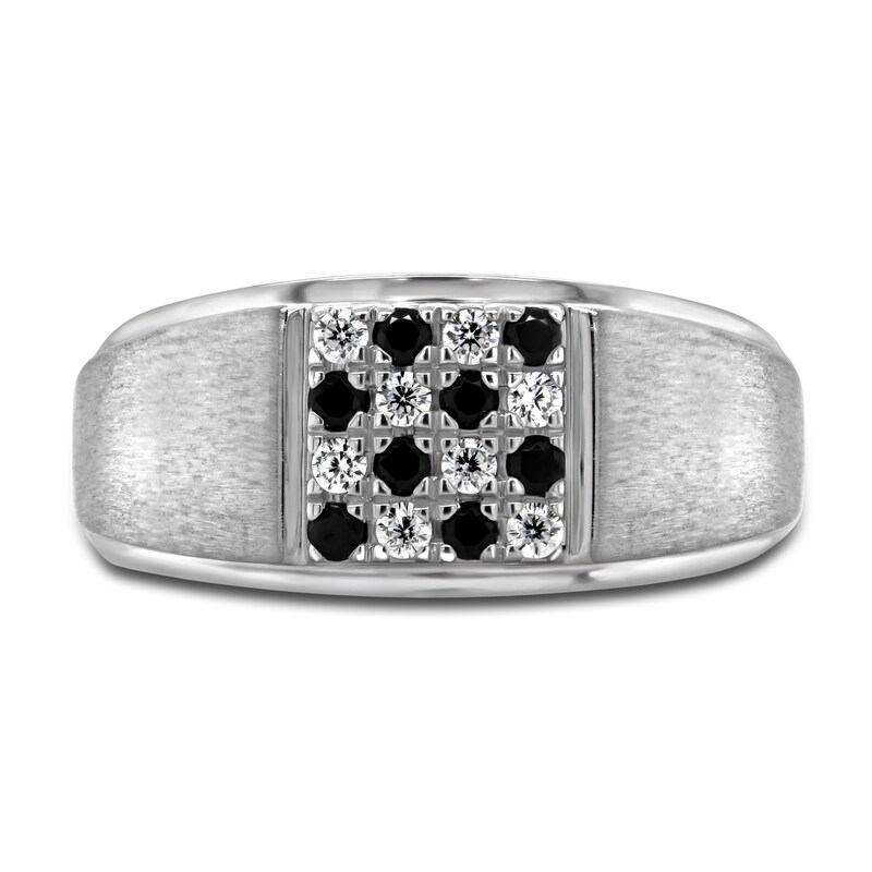 Main Image 3 of Men's Black & White Diamond Anniversary Ring 1/3 ct tw Round 14K White Gold