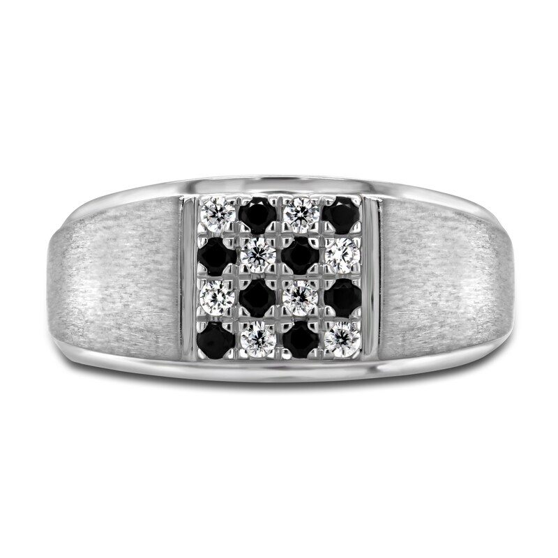 Men's Black & White Diamond Anniversary Ring 1/3 ct tw Round 14K White Gold