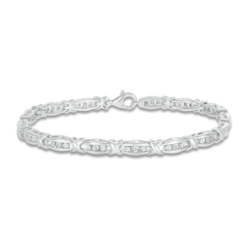 Sterling Silver 1/20ctw round diamond X bracelet, 7.25 inches