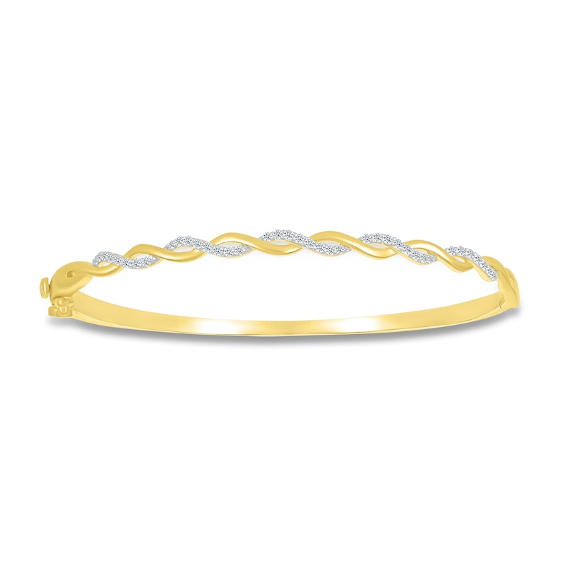 Main Image 1 of Diamond Twisted Bangle Bracelet 1/3 ct tw Round 10K Yellow Gold