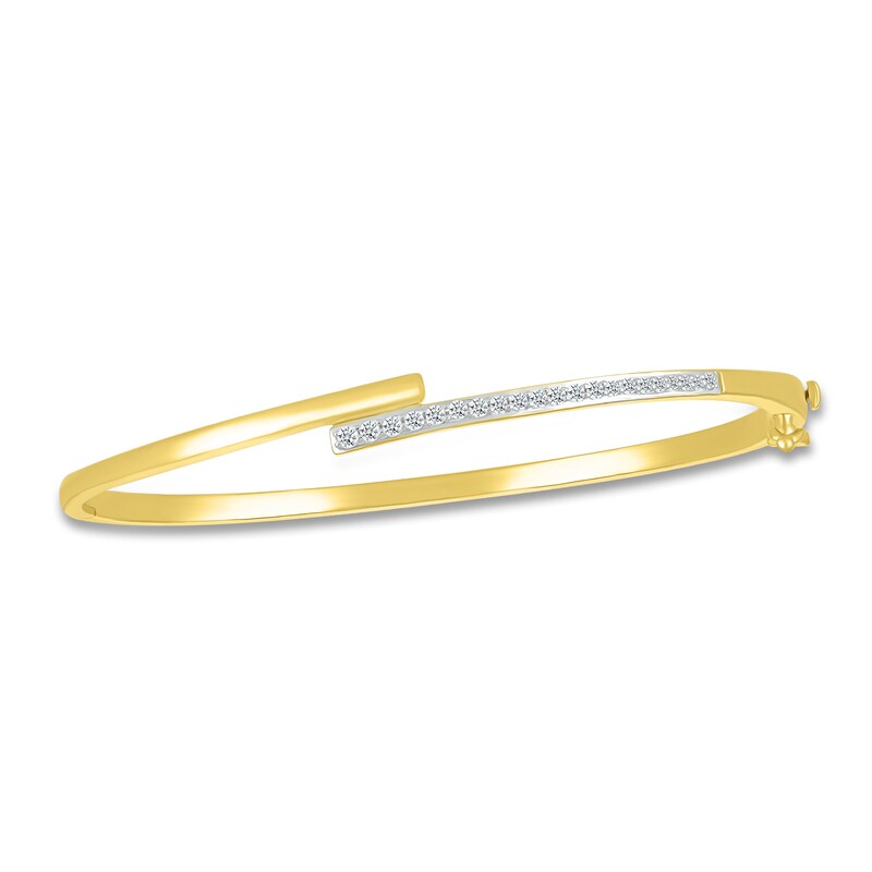 Main Image 1 of Diamond Bypass Bangle Bracelet 1/4 ct tw Round 10K Yellow Gold