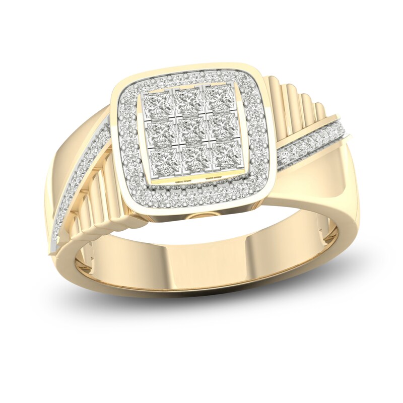 Main Image 1 of Men's Diamond Ring 3/4 ct tw Square-cut/Round 10K Yellow Gold