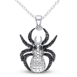 Black Diamond Spider Necklace Diamond Accents Sterling Silver 18"