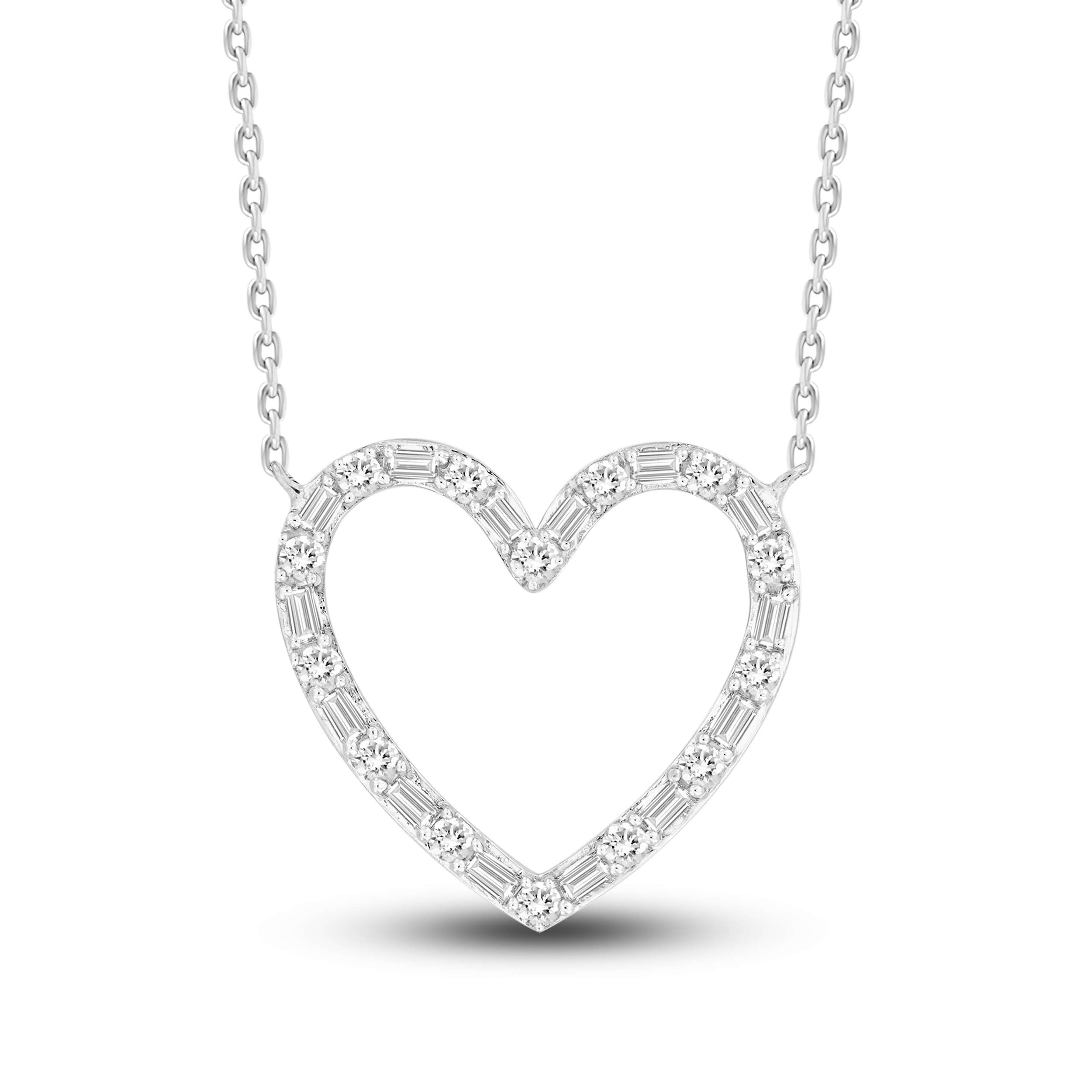 Thumbnail Image 1 of Diamond Heart Necklace 1/3 ct tw Round/Baguette 10K White Gold