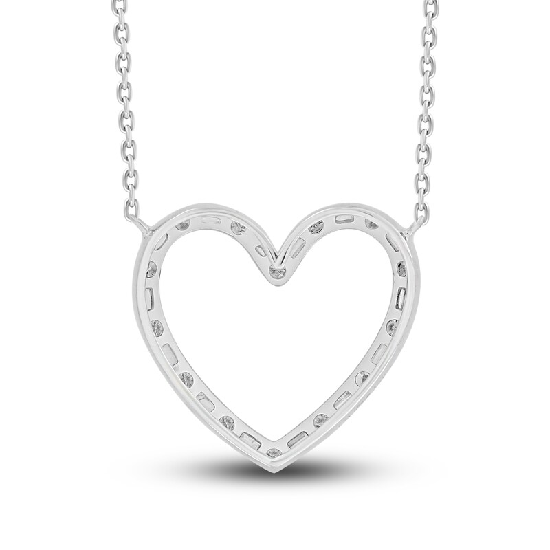 Main Image 4 of Diamond Heart Necklace 1/3 ct tw Round/Baguette 10K White Gold