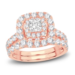 Diamond Bridal Set 2-1/2 ct tw Princess/Round 14K Rose Gold