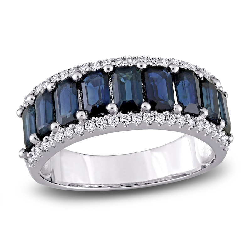 Main Image 1 of Natural Sapphire Anniversary Ring 1/3 ct tw Diamonds 14K White Gold