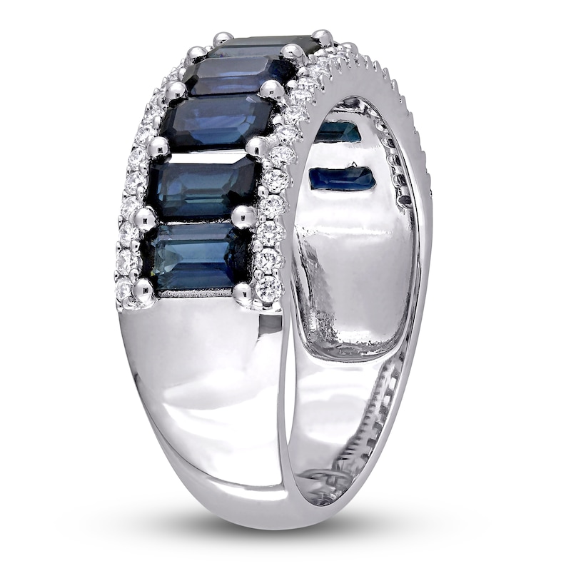 Natural Sapphire Anniversary Ring 1/3 ct tw Diamonds 14K White Gold