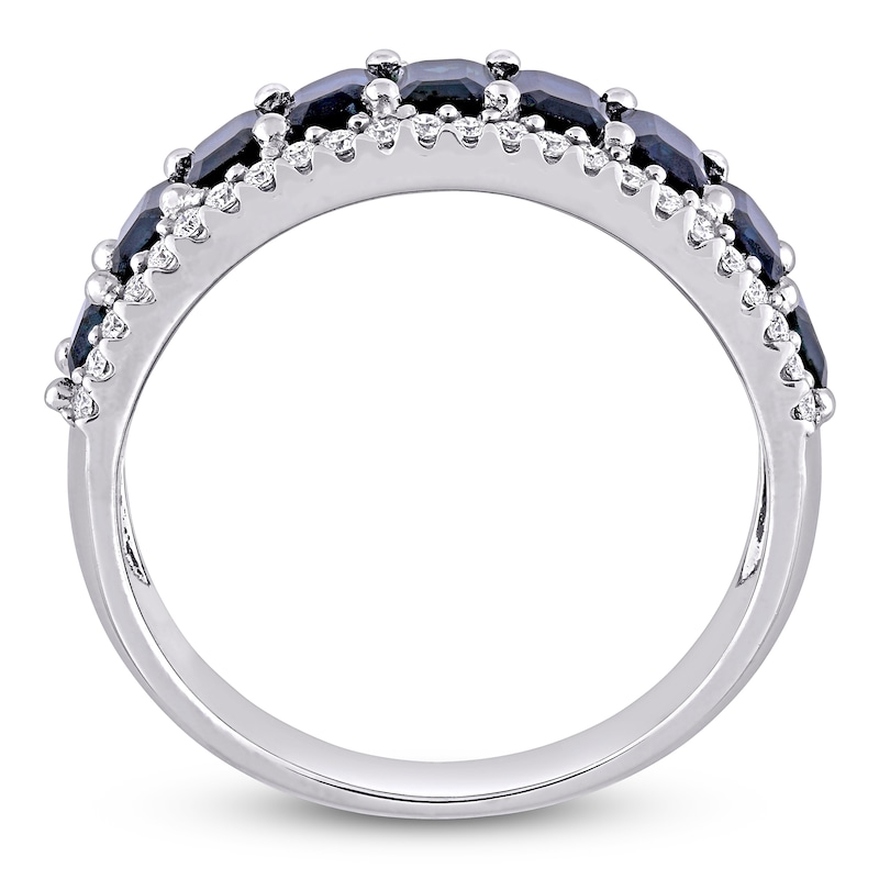 Main Image 3 of Natural Sapphire Anniversary Ring 1/3 ct tw Diamonds 14K White Gold