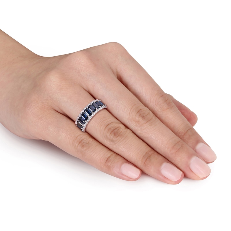 Main Image 5 of Natural Sapphire Anniversary Ring 1/3 ct tw Diamonds 14K White Gold