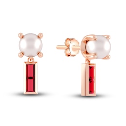 Juliette Maison Natural Ruby Baguette and Freshwater Cultured Pearl Earrings 10K Rose Gold