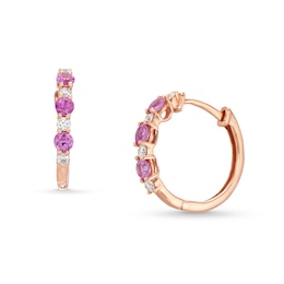 Kallati Round-Cut Natural Pink Sapphire Hoop Earrings 1/6 ct tw Diamonds 14K Rose Gold