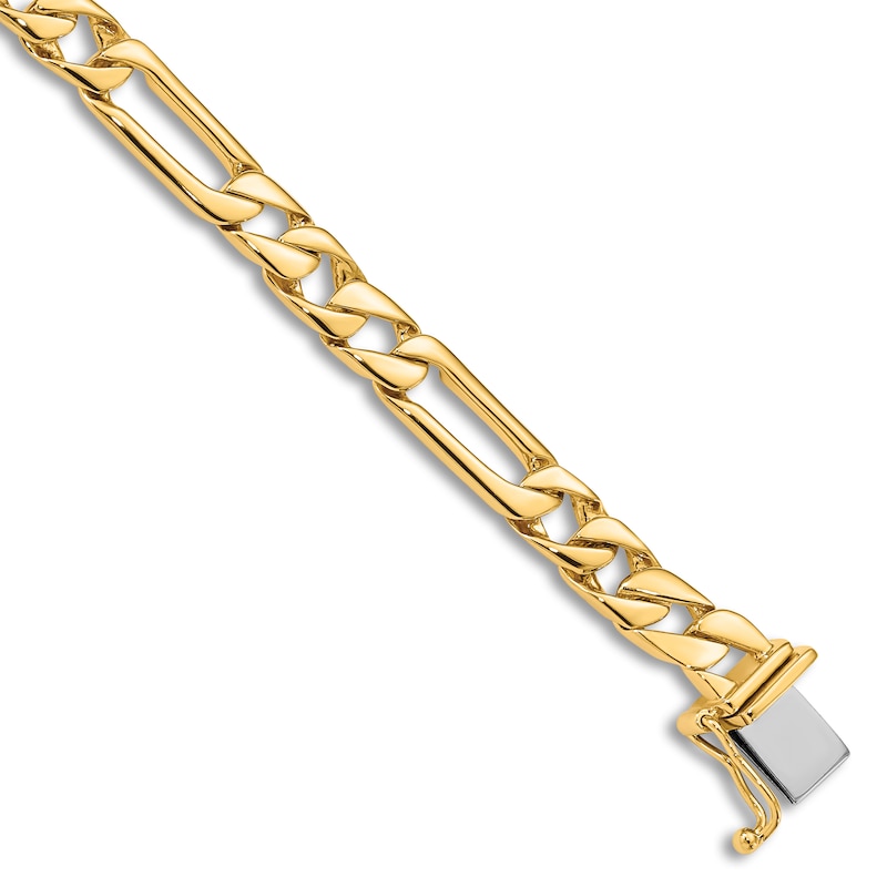 Men's Solid High-Polish Figaro Link Bracelet 14K Yellow Gold 8"