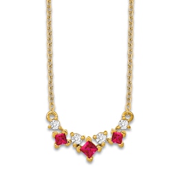 Natural Ruby Necklace 1/8 ct tw Diamonds 14K Yellow Gold 18"