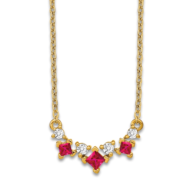 Main Image 1 of Natural Ruby Necklace 1/8 ct tw Diamonds 14K Yellow Gold 18"