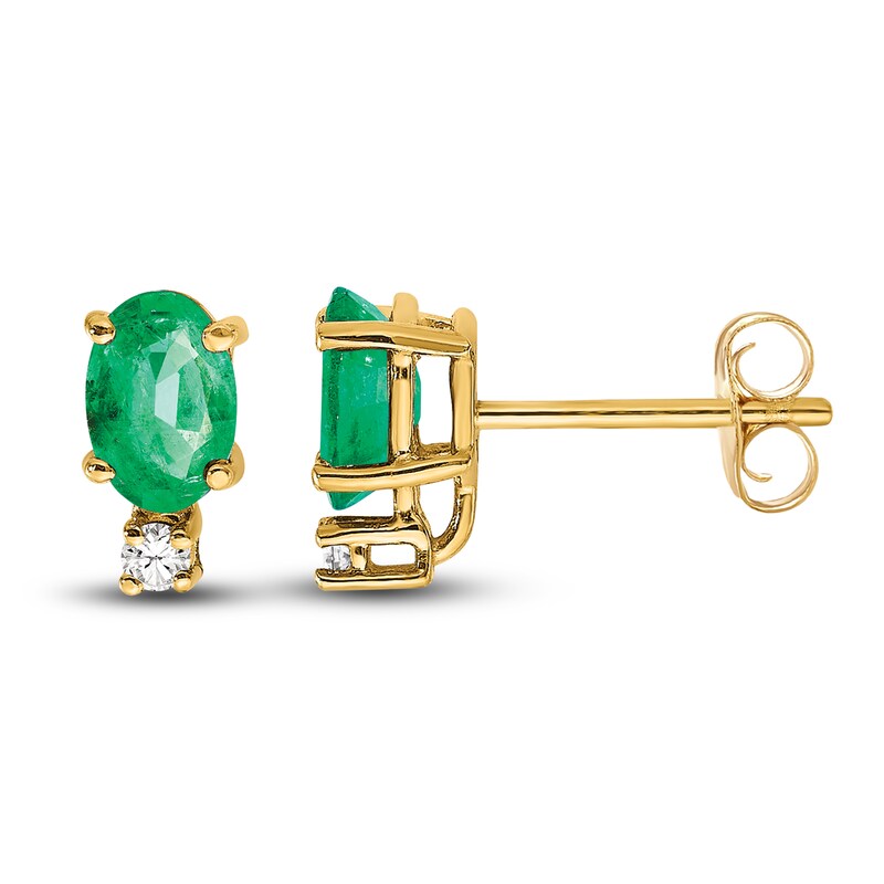 Natural Emerald Earrings 1/20 ct tw Diamonds 14K Yellow Gold