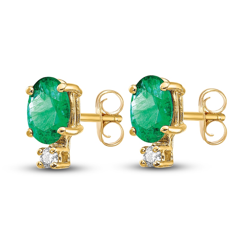 Natural Emerald Earrings 1/20 ct tw Diamonds 14K Yellow Gold