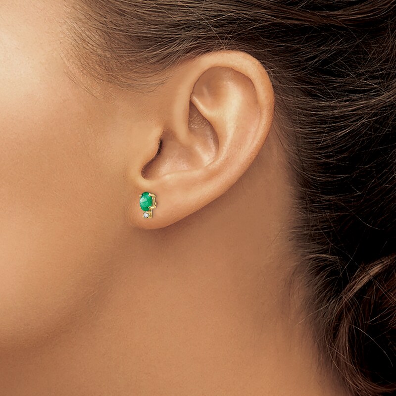 Natural Emerald Earrings 1/20 ct tw Diamonds 14K Yellow Gold