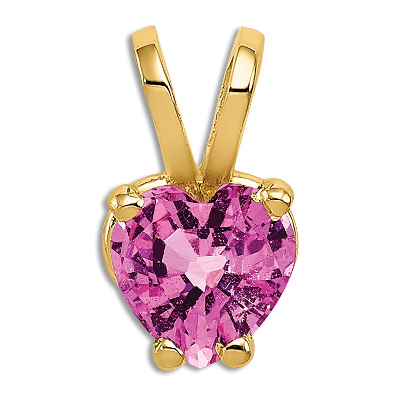 Natural Pink Sapphire Heart Necklace Charm 14K Yellow Gold