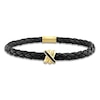 Thumbnail Image 1 of Y-Knot Men's Black Diamond & Woven Black Leather Bracelet 1/20 ct tw Round 14K Yellow Gold 9"