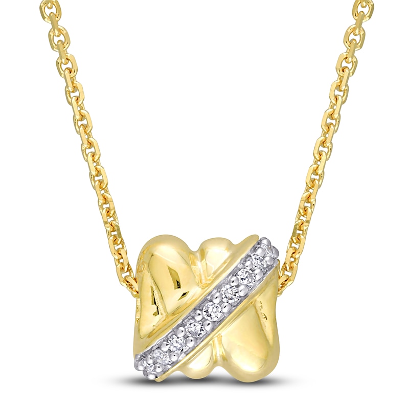 Main Image 1 of Y-Knot Diamond Slide Necklace 1/10 ct tw Round 14K Yellow Gold 18"