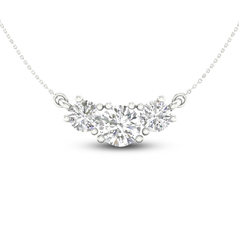 Lab-Created Diamond 3-Stone Necklace 1-1/2 ct tw Round 14K White Gold