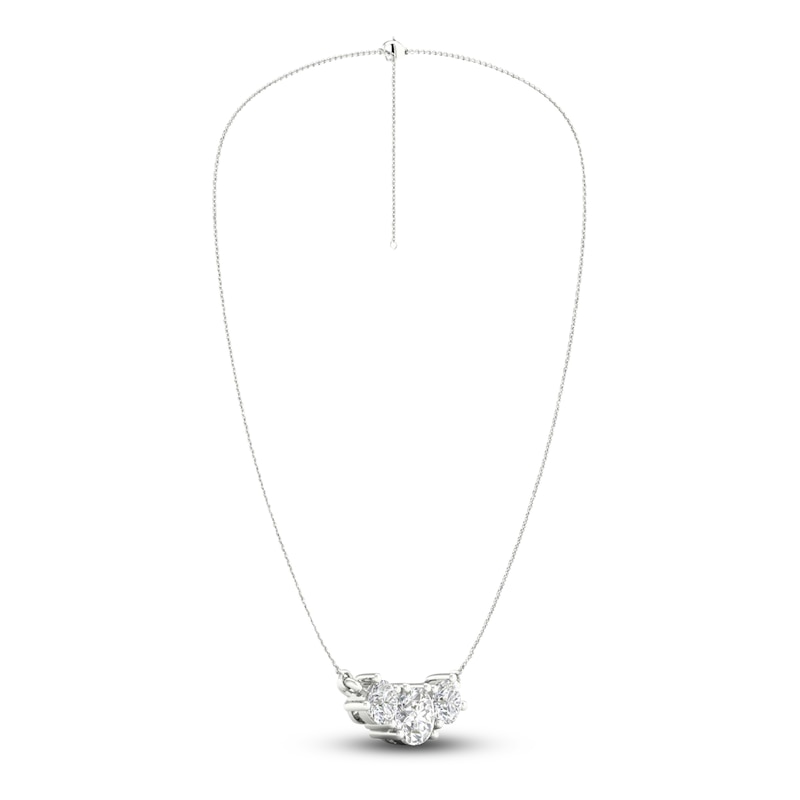 Main Image 3 of Lab-Grown Diamond 3-Stone Necklace 1-1/2 ct tw Round 14K White Gold
