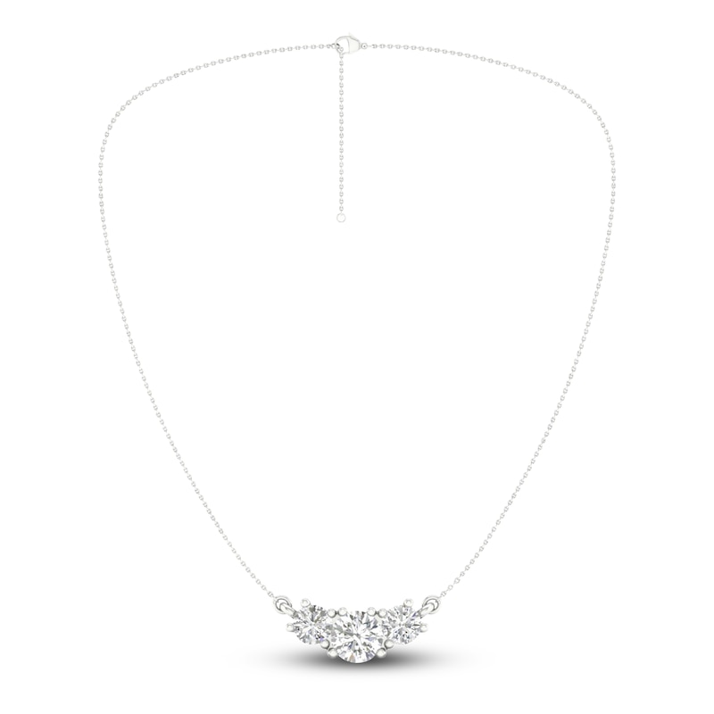 Main Image 5 of Lab-Grown Diamond 3-Stone Necklace 1-1/2 ct tw Round 14K White Gold