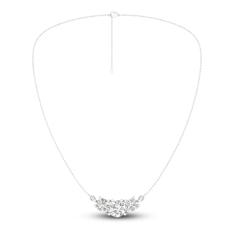 Lab-Created Diamond 3-Stone Necklace 1-1/2 ct tw Round 14K White Gold