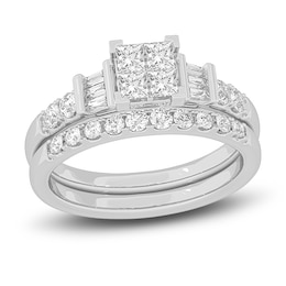 Diamond Bridal Set 1 ct tw Princess/Baguette/ Round 14K White Gold