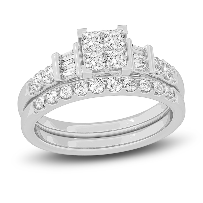 Main Image 1 of Diamond Bridal Set 1 ct tw Princess/Baguette/ Round 14K White Gold