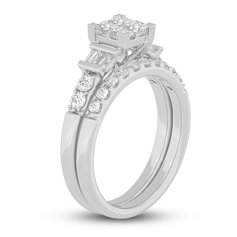 Main Image 2 of Diamond Bridal Set 1 ct tw Princess/Baguette/ Round 14K White Gold