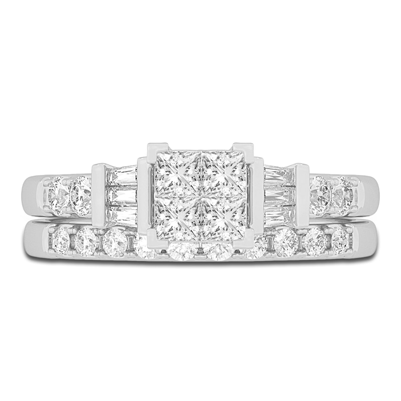 Main Image 3 of Diamond Bridal Set 1 ct tw Princess/Baguette/ Round 14K White Gold