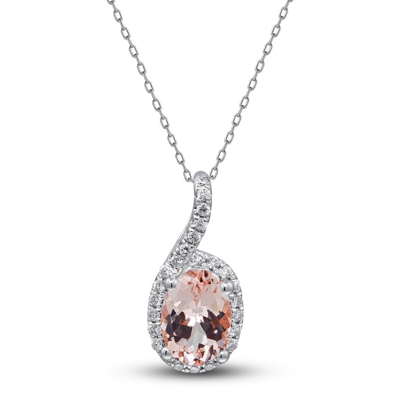 Main Image 1 of Natural Morganite Necklace 1/8 ct tw Diamonds 10K White Gold 18"