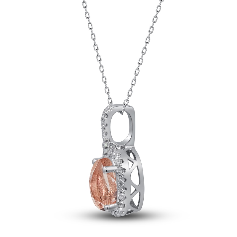 Main Image 2 of Natural Morganite Necklace 1/8 ct tw Diamonds 10K White Gold 18"