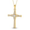 Thumbnail Image 2 of Diamond Cross Pendant Necklace 3/4 ct tw Princess/Baguette/ Round 14K Yellow Gold 18"