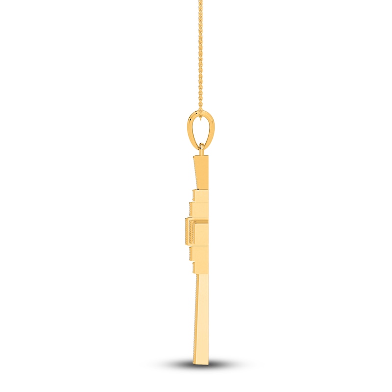 Main Image 3 of Diamond Cross Pendant Necklace 3/4 ct tw Princess/Baguette/ Round 14K Yellow Gold 18"