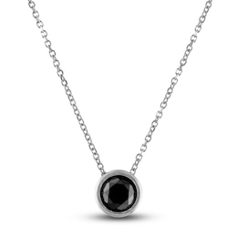Black Diamond Solitaire Pendant Necklace 1 ct tw Round 14K White Gold 18" (I3)