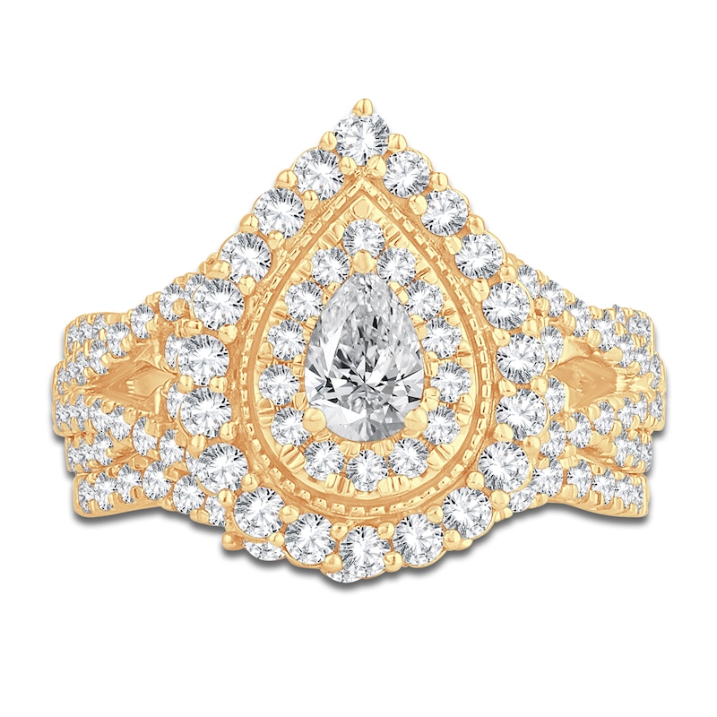 Main Image 3 of Diamond Bridal Set 1-3/4 ct tw Pear/Round 14K Yellow Gold