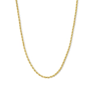 Semi-Solid Diamond-Cut Rope Chain Necklace 14K Yellow Gold 24" 2mm