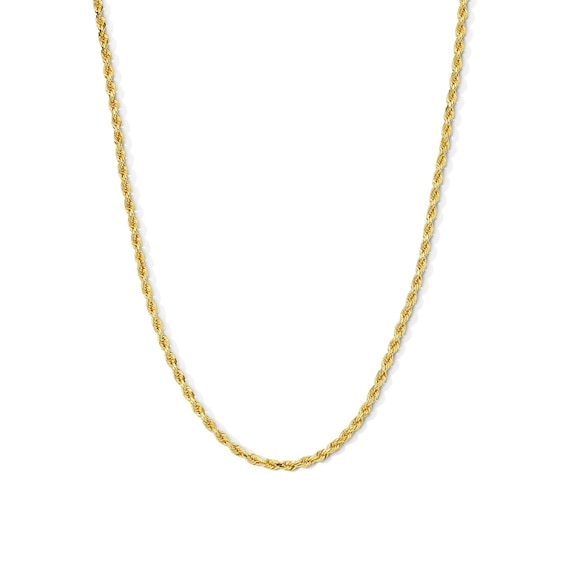 Semi-Solid Diamond-Cut Rope Chain Necklace 14K Yellow Gold 24" 2mm